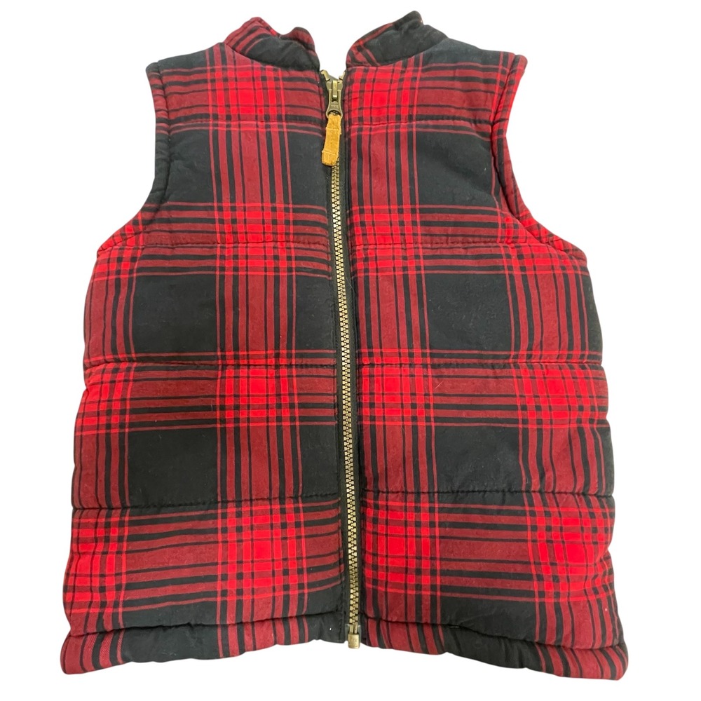Carters‎ Kids Red Black Plaid Puffer Vest Sleeveless Jacket Size 5